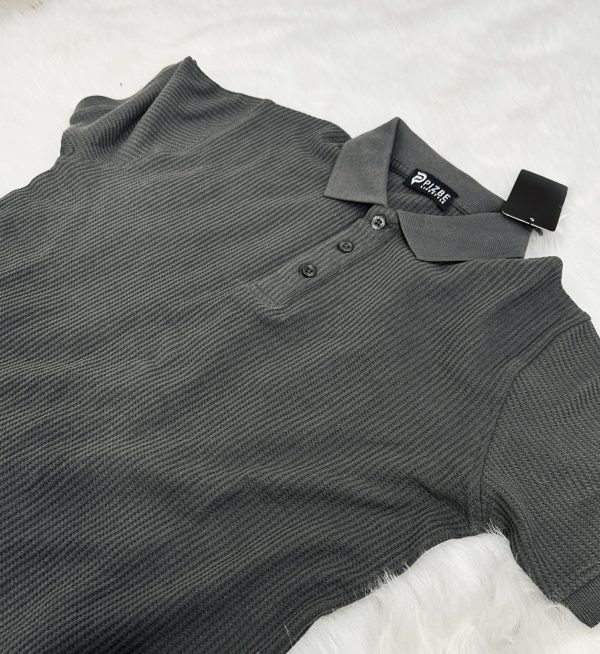 Men’s Waffle Pattern Knit Polo in Olive - Image 4