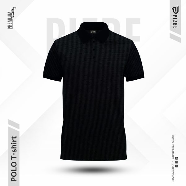 Men’s Waffle Pattern Knit Polo in Black